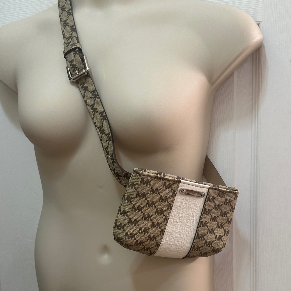 Michael Kors Tan and White Crossbody Bag